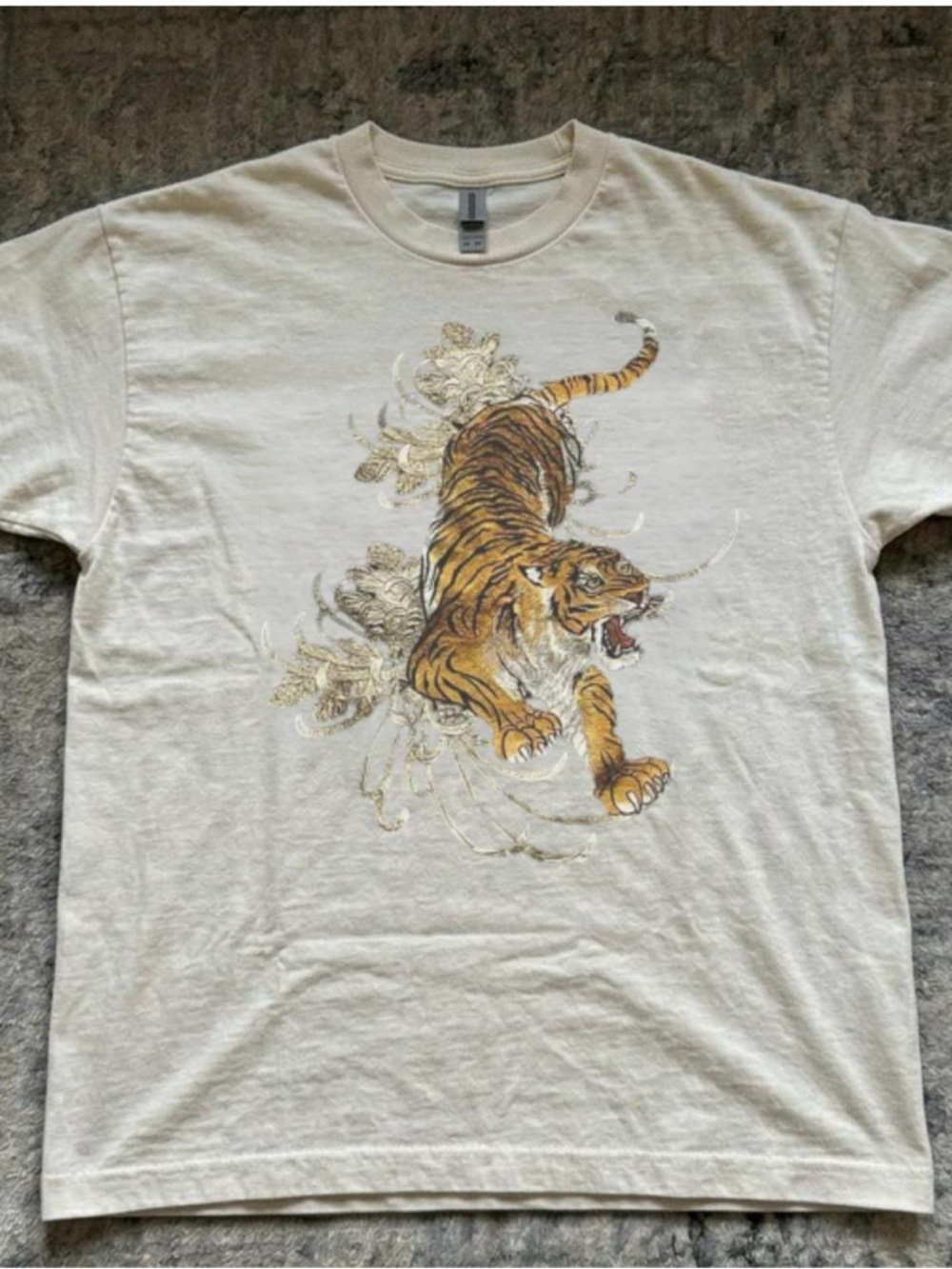 Gildan Cream Short-Sleeve Tee with Roaring Tiger Graphic